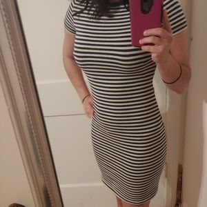 H&M navy blue striped shirt-dress
